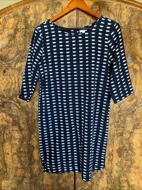 GAP Navy and White Coffee cup Patterned Midi Shift Dress, small